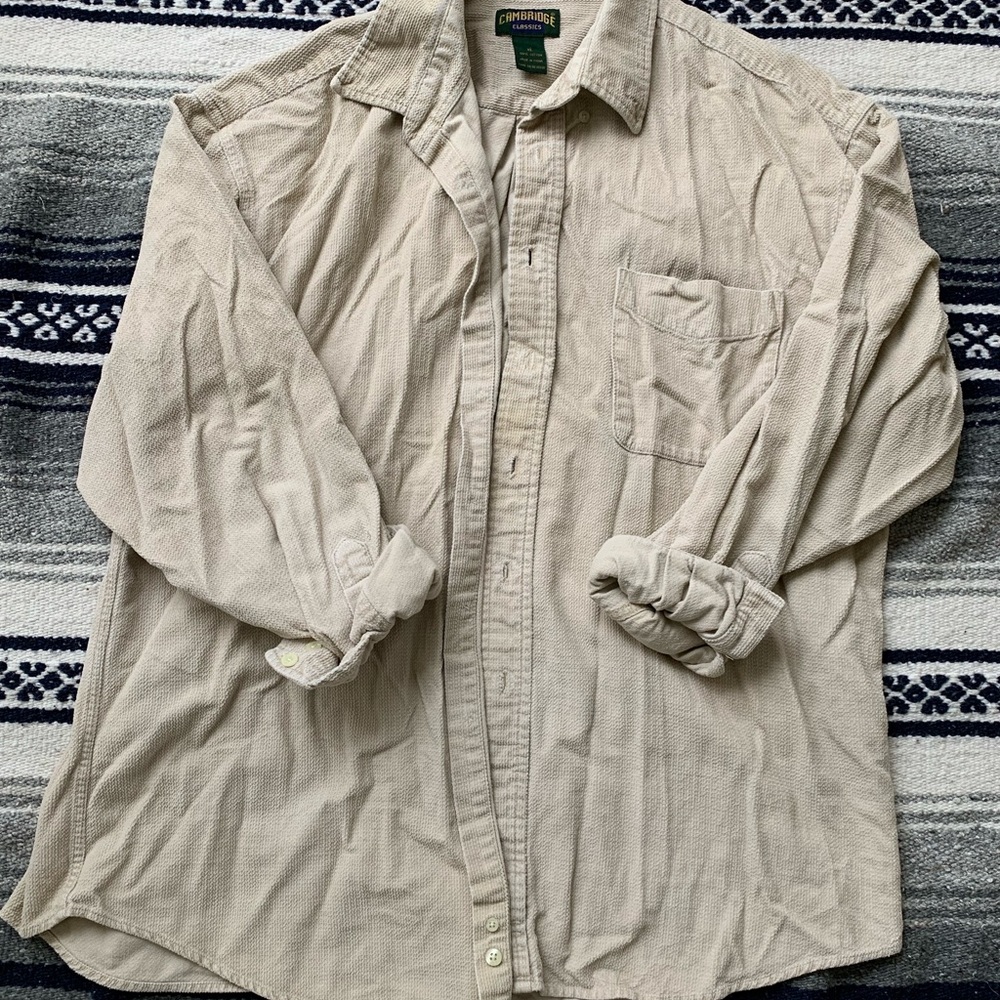 Cambridge Classics Beige Corduroy Shirt 100% Cotton Size XL